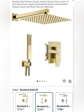 New Brushed Gold Square Rain Shower Set with Handheld